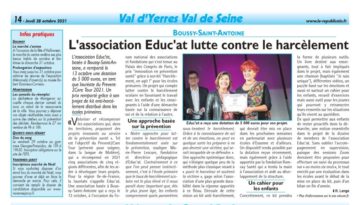 On parle d'Educ'At dans la presse : le Républicain de l'Essonne du jeudi 28 octobre 2021